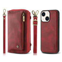 For iPhone 13 mini Crossbody Multi-functional Zipper Wallet Leather Phone Case(Red)