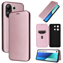 For Xiaomi Redmi Note 13 4G Carbon Fiber Texture Flip Leather Phone Case(Pink)