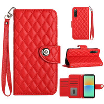 For Sony Xperia 10 IV Rhombic Texture Flip Leather Phone Case with Lanyard(Red)