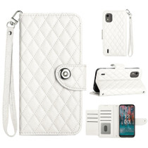 For Nokia C12 Rhombic Texture Flip Leather Phone Case with Lanyard(White)