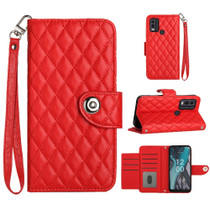 For Nokia C22 Rhombic Texture Flip Leather Phone Case with Lanyard(Red)