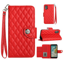 For Nokia C02 Rhombic Texture Flip Leather Phone Case with Lanyard(Red)