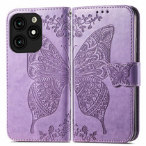 For Tecno Itel A70 Butterfly Love Flower Embossed Leather Phone Case(Light Purple)