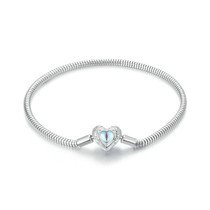 S925 Sterling Silver Plated White Gold Heart DIY Basic Bracelet, Length: 17cm