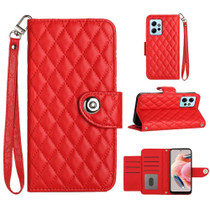 For Xiaomi Redmi Note 12 4G Rhombic Texture Flip Leather Phone Case with Lanyard(Red)
