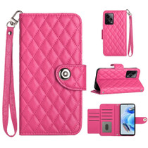For Xiaomi Redmi Note 12 Pro+ 5G Rhombic Texture Flip Leather Phone Case with Lanyard(Rose Red)