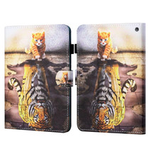 For Amazon Kindle Fire HD10 2023/2021 Coloured Drawing Stitching Smart Leather Tablet Case(Cat and Tiger)