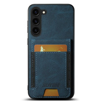 For Samsuny Galaxy S23+ 5G Suteni H03 Litchi Leather Card Bag Stand Back Phone Case(Blue)