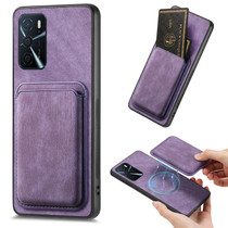 For OPPO A53 / A53S Retro Leather Card Bag Magnetic Phone Case(Purple)