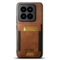 For Xiaomi 14 Pro Suteni H03 Oil Wax Leather Wallet Stand Back Phone Case(Brown)