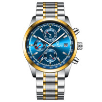 BINBOND B6022 30m Waterproof Luminous Multifunctional Quartz Watch, Color: Inter-Gold-Blue