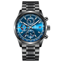 BINBOND B6022 30m Waterproof Luminous Multifunctional Quartz Watch, Color: Black Steel-Blue