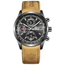 BINBOND B6022 30m Waterproof Luminous Multifunctional Quartz Watch, Color: Leather-Black Steel-Black