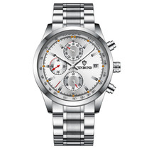 BINBOND B6022 30m Waterproof Luminous Multifunctional Quartz Watch, Color: White Steel-White