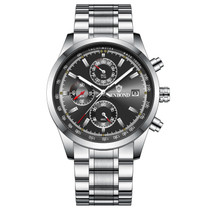 BINBOND B6022 30m Waterproof Luminous Multifunctional Quartz Watch, Color: White Steel-Black