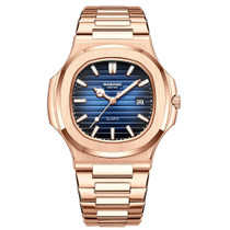 BINBOND B1885 30m Waterproof Retro Luminous Square Men Quartz Watch, Color: Rose Gold-Blue