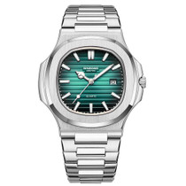 BINBOND B1885 30m Waterproof Retro Luminous Square Men Quartz Watch, Color: White Steel-Green