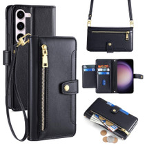 For Samsung Galaxy S23 FE 5G Sheep Texture Cross-body Zipper Wallet Leather Phone Case(Black)