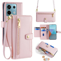 For Xiaomi Redmi Note 13 Pro 5G Sheep Texture Cross-body Zipper Wallet Leather Phone Case(Pink)