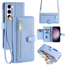 For Samsung Galaxy S23 5G Sheep Texture Cross-body Zipper Wallet Leather Phone Case(Blue)