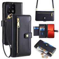 For Xiaomi 13 Sheep Texture Cross-body Zipper Wallet Leather Phone Case(Black)