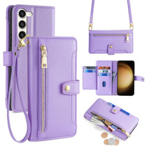 For Samsung Galaxy S23+ 5G Sheep Texture Cross-body Zipper Wallet Leather Phone Case(Purple)