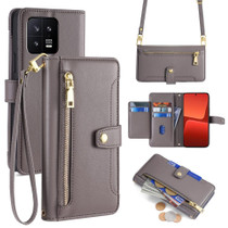 For Xiaomi 13 Sheep Texture Cross-body Zipper Wallet Leather Phone Case(Grey)