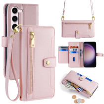 For Samsung Galaxy S23 FE 5G Sheep Texture Cross-body Zipper Wallet Leather Phone Case(Pink)