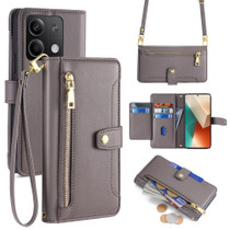 For Xiaomi Redmi Note 13 5G Sheep Texture Cross-body Zipper Wallet Leather Phone Case(Grey)