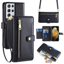 For Samsung Galaxy S21 Ultra 5G Sheep Texture Cross-body Zipper Wallet Leather Phone Case(Black)