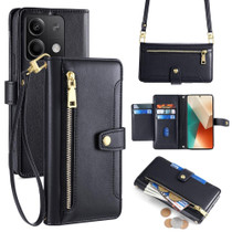 For Xiaomi Redmi Note 13 5G Sheep Texture Cross-body Zipper Wallet Leather Phone Case(Black)