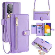 For Samsung Galaxy A52 5G / 4G / A52s 5G Sheep Texture Cross-body Zipper Wallet Leather Phone Case(Purple)