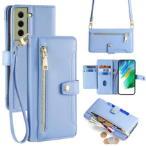 For Samsung Galaxy S21 FE 5G Sheep Texture Cross-body Zipper Wallet Leather Phone Case(Blue)