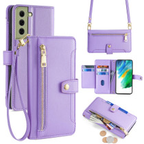 For Samsung Galaxy S21 FE 5G Sheep Texture Cross-body Zipper Wallet Leather Phone Case(Purple)