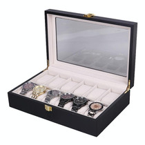 Wooden Baking Paint Watch Box Jewelry Storage Display Box(12-bit Black + Rice Matte)