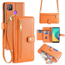 For Tecno Pop 4 Sheep Texture Cross-body Zipper Wallet Leather Phone Case(Orange)