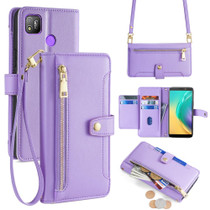 For Tecno Pop 4 Sheep Texture Cross-body Zipper Wallet Leather Phone Case(Purple)