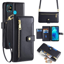 For Tecno Pop 5 Sheep Texture Cross-body Zipper Wallet Leather Phone Case(Black)