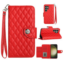For Samsung Galaxy S23 Ultra 5G Rhombic Texture Flip Leather Phone Case with Lanyard(Red)