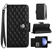 For Samsung Galaxy S23 FE 5G Rhombic Texture Flip Leather Phone Case with Lanyard(Black)