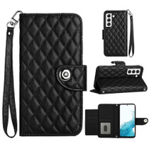 For Samsung Galaxy S23+ 5G Rhombic Texture Flip Leather Phone Case with Lanyard(Black)