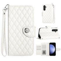 For Samsung Galaxy S23 FE 5G Rhombic Texture Flip Leather Phone Case with Lanyard(White)