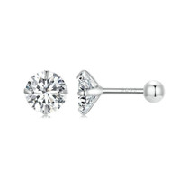 S925 Sterling Silver Platinum Plated Zircon Stud Earrings Jewelry, Color: White Zirconia M