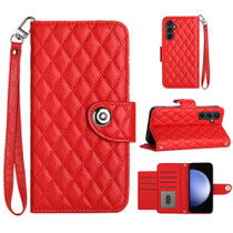 For Samsung Galaxy S23 FE 5G Rhombic Texture Flip Leather Phone Case with Lanyard(Red)