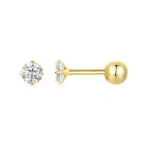 S925 Sterling Silver Platinum Plated Zircon Stud Earrings Jewelry, Color: Gold White Zirconia S