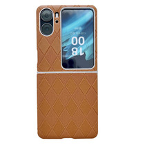 For OPPO Find N2 Flip Pearlescent Paint Diamond Shaped Checkered Leather Phone Case(Brown)