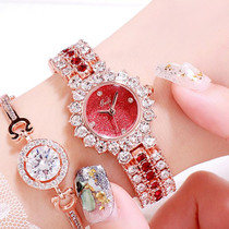 Gedi 52004 Ladies Quartz Diamond Bracelet Watch(Rose Gold Shell Red Plate)