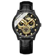 BINBOND B3030 Embossed Dragon Luminous Waterproof Quartz Watch, Color: Black Leather-Black Steel-Black