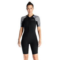 DIVE & SAIL 3mm Short Sleeve One-Piece Warm Wetsuit Cold Resistant Diving Surfing Swimsuit, Size: S(Female Black)