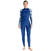 DIVE & SAIL Ladies Quick-Drying Sun Protection One-Piece Wetsuit Swimming And Surfing Snorkeling Suit, Size: M(Navy Blue)